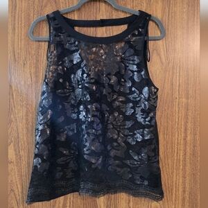 NAF NAF Unique Black Sleeveless Floral Sequins Top Whimsigoth indie sleaze M